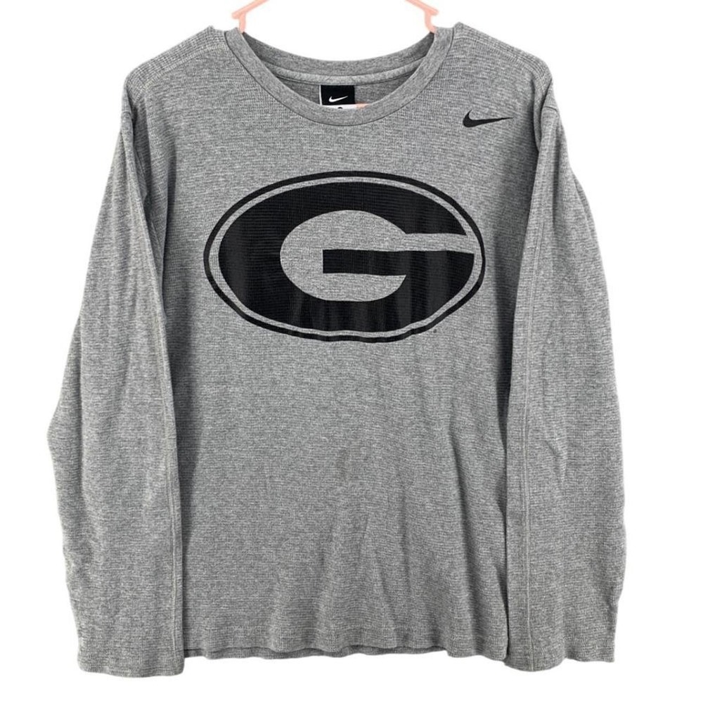 Nike Georgia Bulldogs Gray Waffle Knit Thermal Long Sleeve Shirt Mens Medium